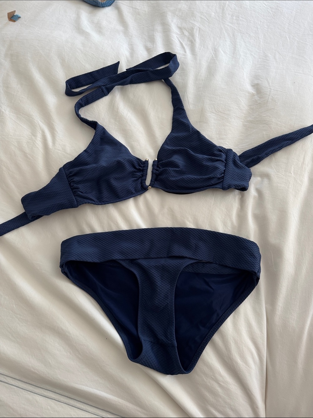 Heidi Klein Navy Textured Halter Bikini